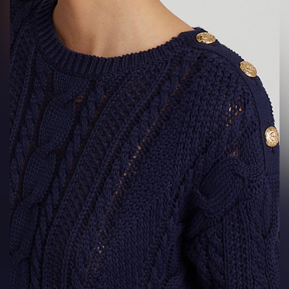 Ralph Lauren Black Label Aran-Knit ‘Refined Navy’ Cotton Sweater Woman’s XLarge - Picture 3 of 9